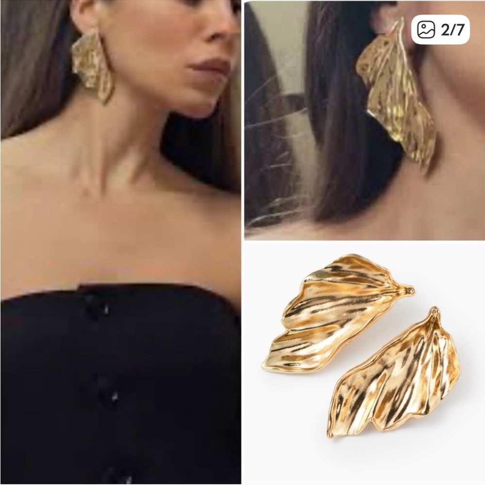 Zara NWT gold leaf earrings